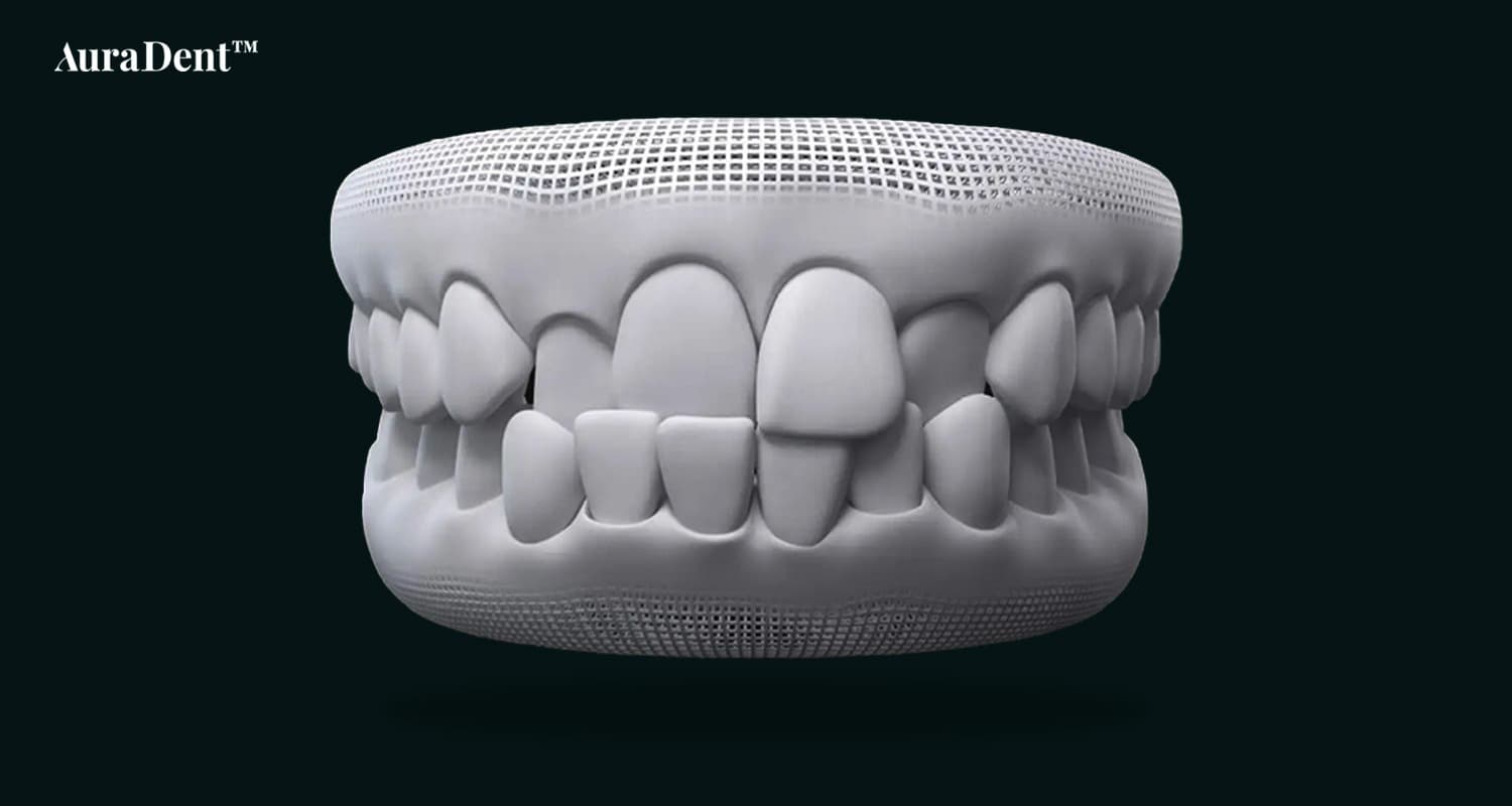 Denna bild visar ett Korsbett, ett vanligt bettproblem som kan behandlas med Invisalign.