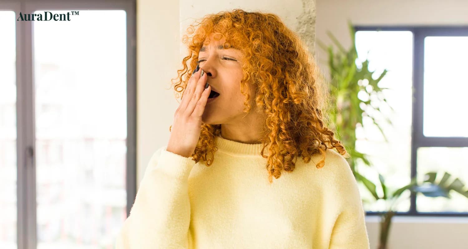 det här fotot visar en kvinna som lider av dålig andedräkt