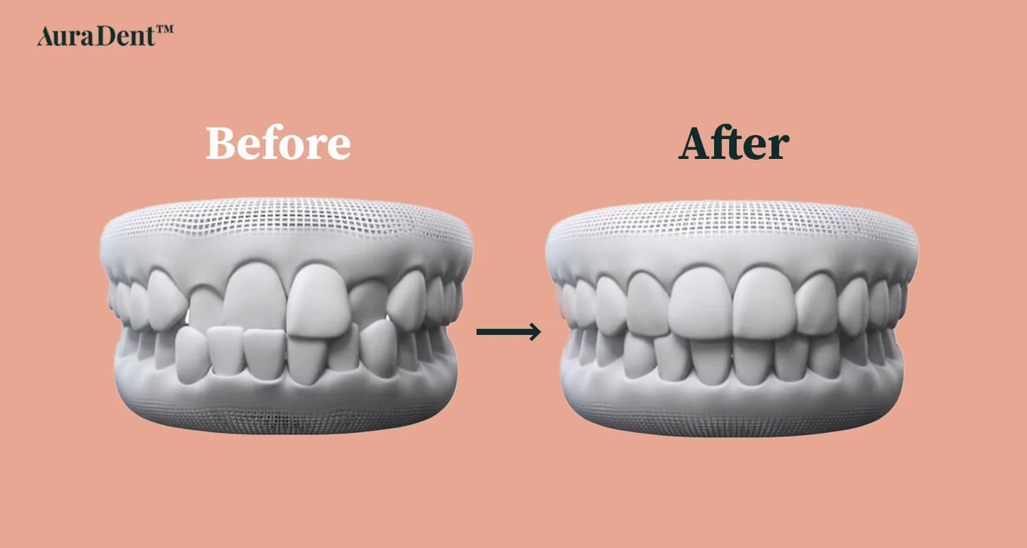 Detta foto visar resultat före och efter behandling, vilket visar att invisalign för korsbett är en effektiv lösning