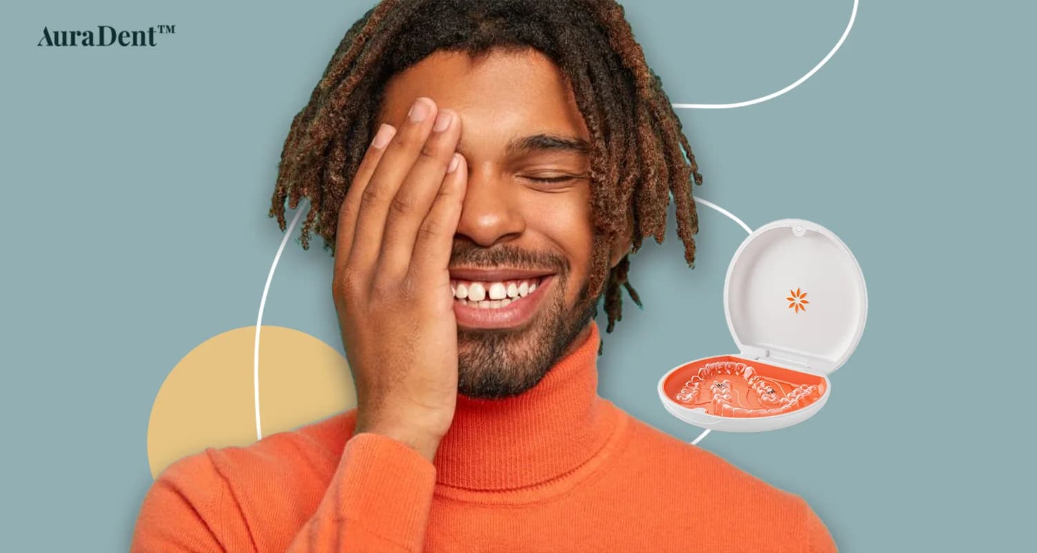 Det här fotot visar en gentleman med gapade tänder och hur Invisalign för tandluckor kan hjälpa