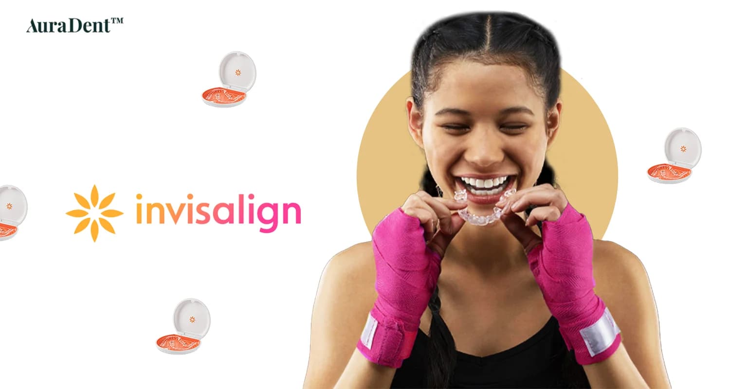 Invisalign för idrottare: det här fotot visar en kvinnlig idrottsman som provar Invisalign-behandling