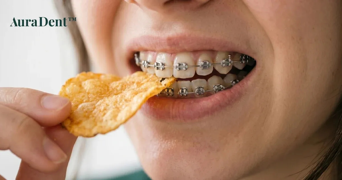 En skål med ostbågar eller lättuggade snacks som smälter i munnen, vilket är ett säkrare alternativ till hårda chips under tandreglering.